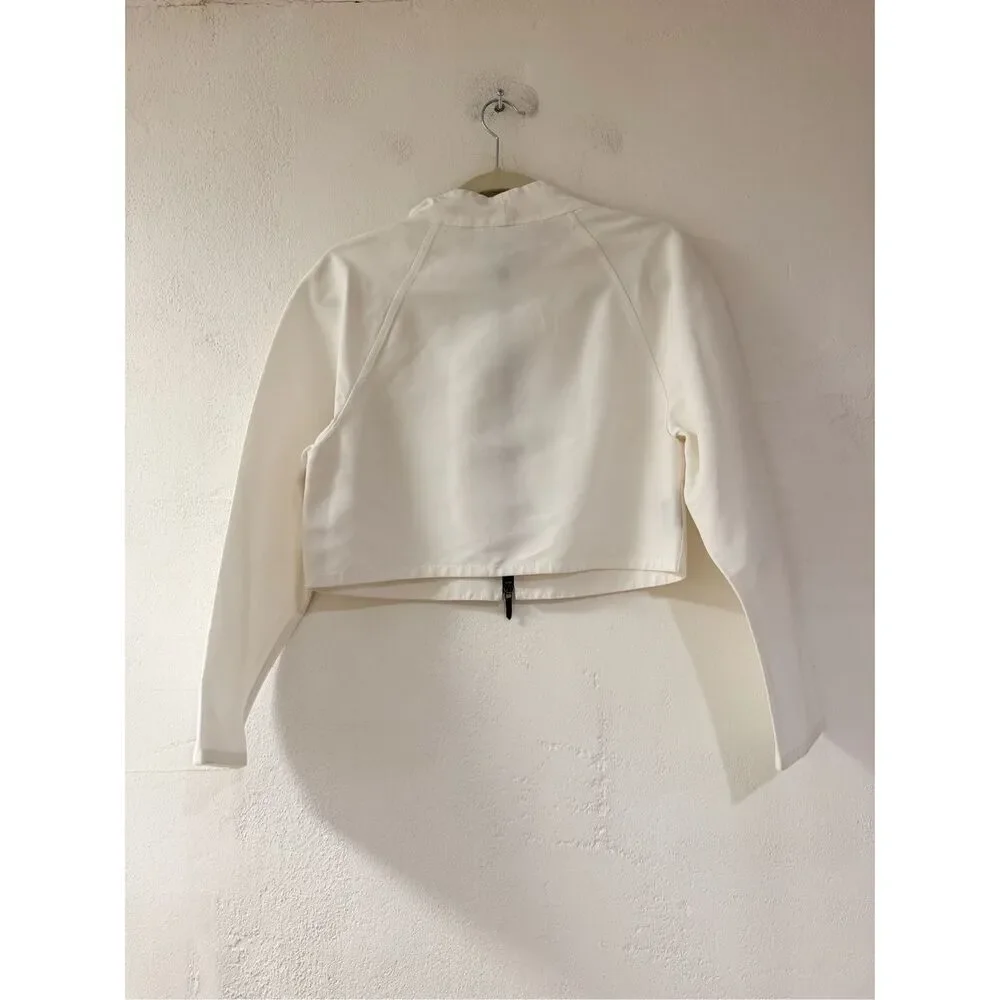 Carlisle Cotton Cupro Crop Zip Jacket in White Size 8